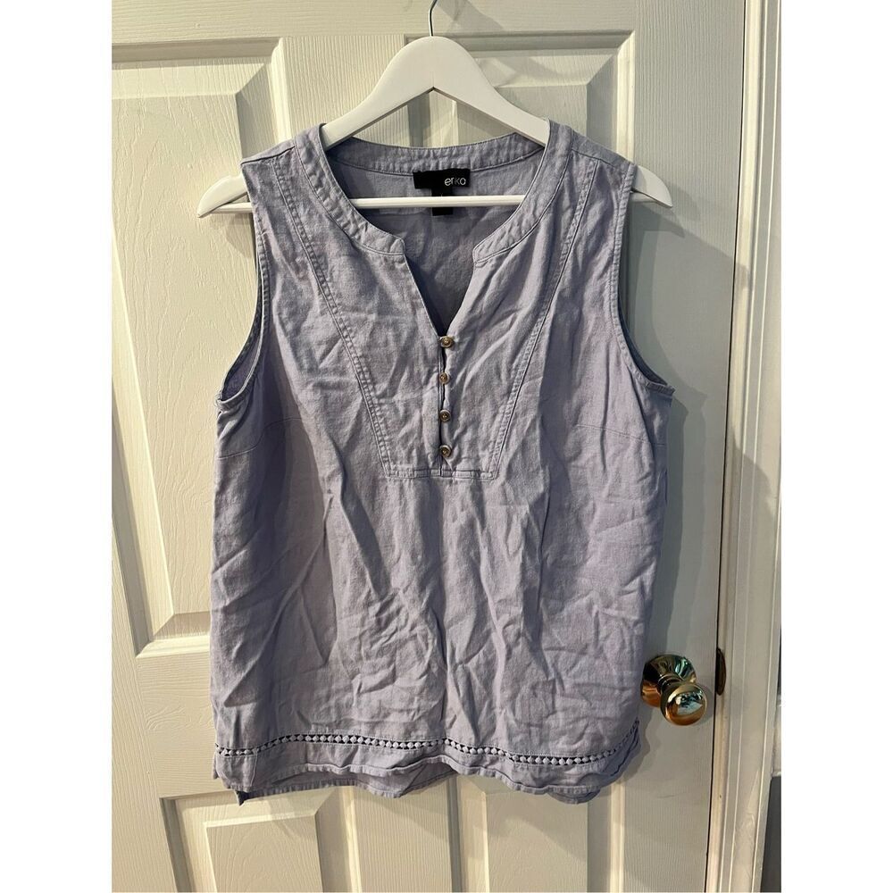 Erika Light Blue Maggie Linen Blend Tunic Tank Top sz L EUC
